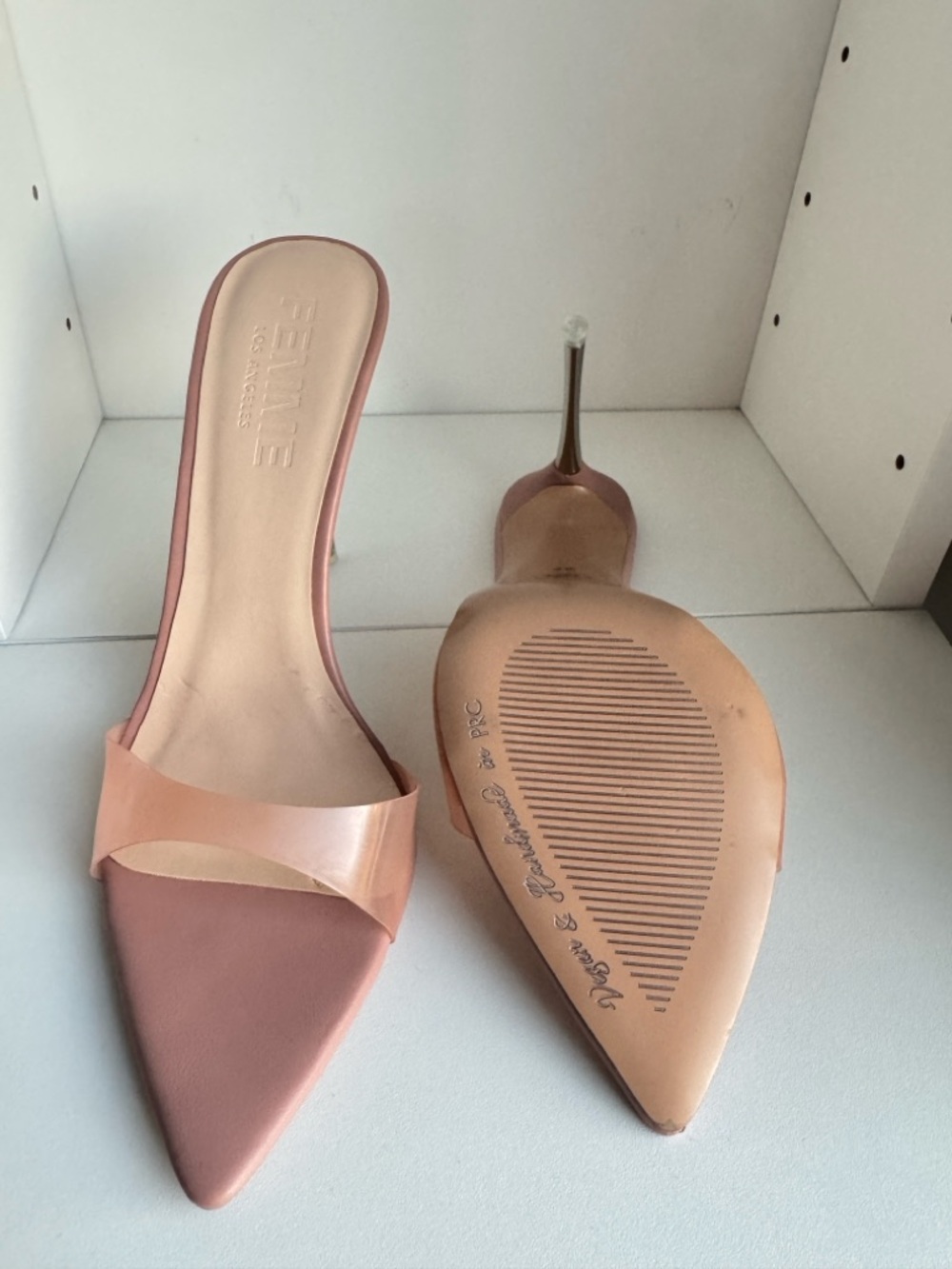 La Femme Mauve and Peach Pointed Toe Slide Mules with Translucent Strap - Picture 3 of 5